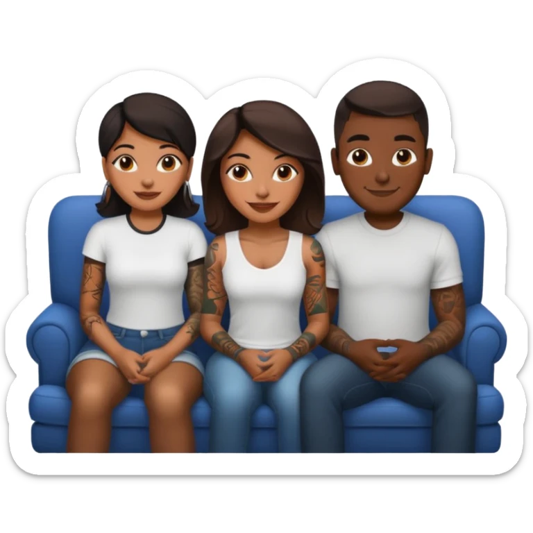couch, naked people sitting: latina tattoed female, 2 black males sticker