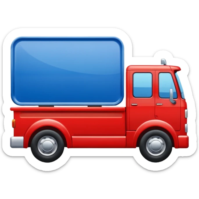 red truck with a blue plate showing white "TIR" on the front. No brand logos sticker