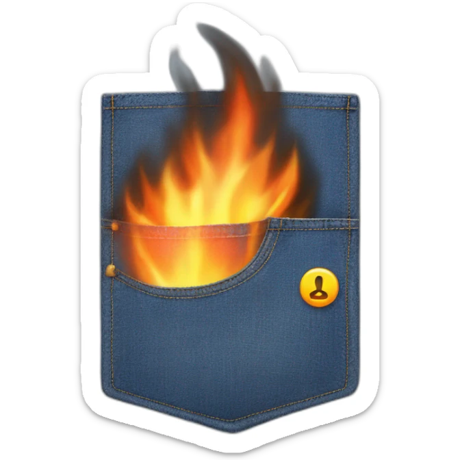 denim pocket on fire with a no sign on the front of the pocket sticker
