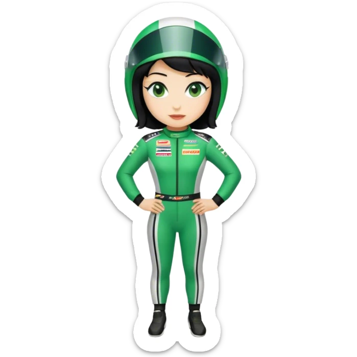 black hair blond skin woman in green racing suit sticker