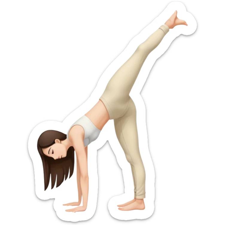 Brunette Girl side view handstand legs together straight legs iin cream pants sticker