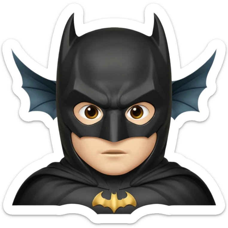 generate a batman emoji with just the face showing and part of the cloak and and wings. Shade the mask in the color #394A8E. Shade the wings in the color #EF7221. Shade the cloak in the color #61893D sticker
