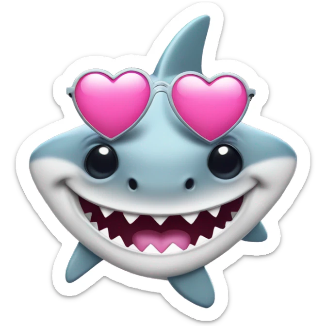 female cute shark wearing sunglasses laughing with pink heart sticker