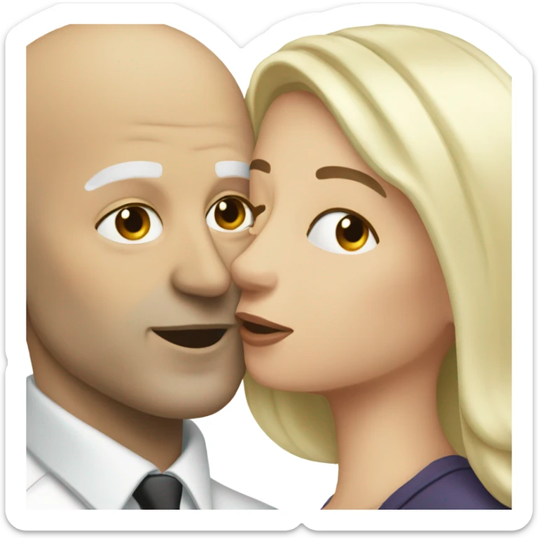 White bald man, kissing, woman dark hair sticker