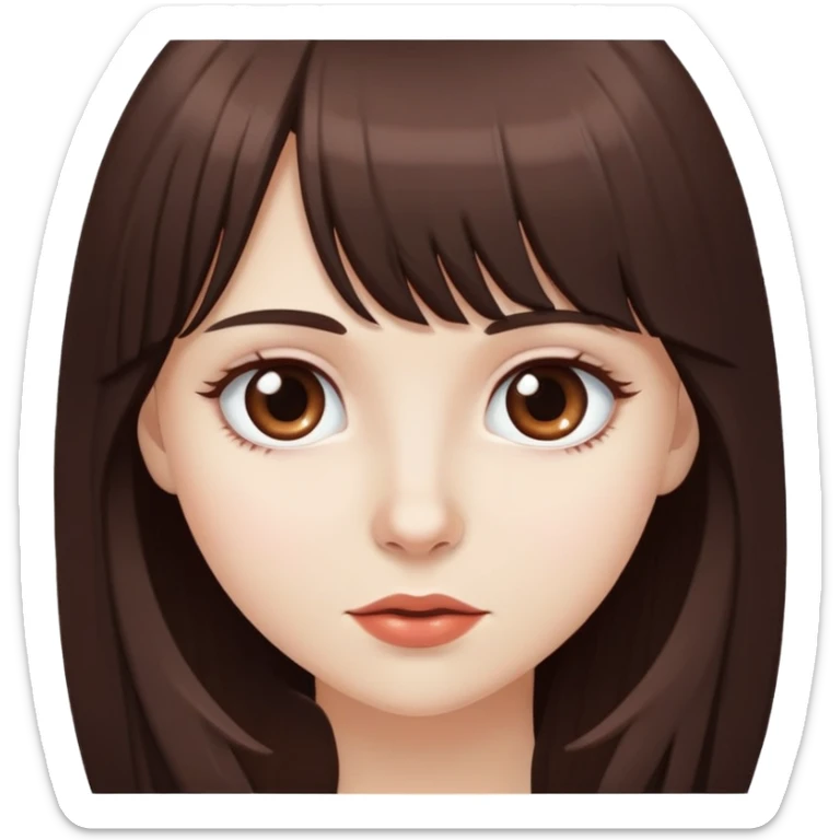 White-skinned girl with dark brown eyes and long chocolate-colored hair with bangs.

 sticker