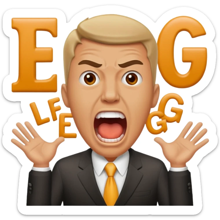 Crazy business guy screaming with the letters "LFG" in bold pronounced don't bright with boarder below or above sticker