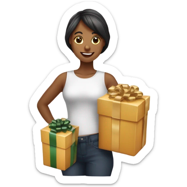 Une femme qui prépare des box cadeaux emballée avec des beaux rubans  sticker