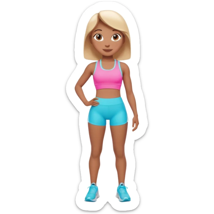 A 3D cartoon fit person showing a slim waistline, wearing sportswear, bright lighting, Memoji-style. close up camera angle. sticker
