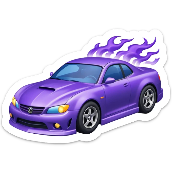 Purple car drifting with navy blue flames coming out of the rear tires. sticker