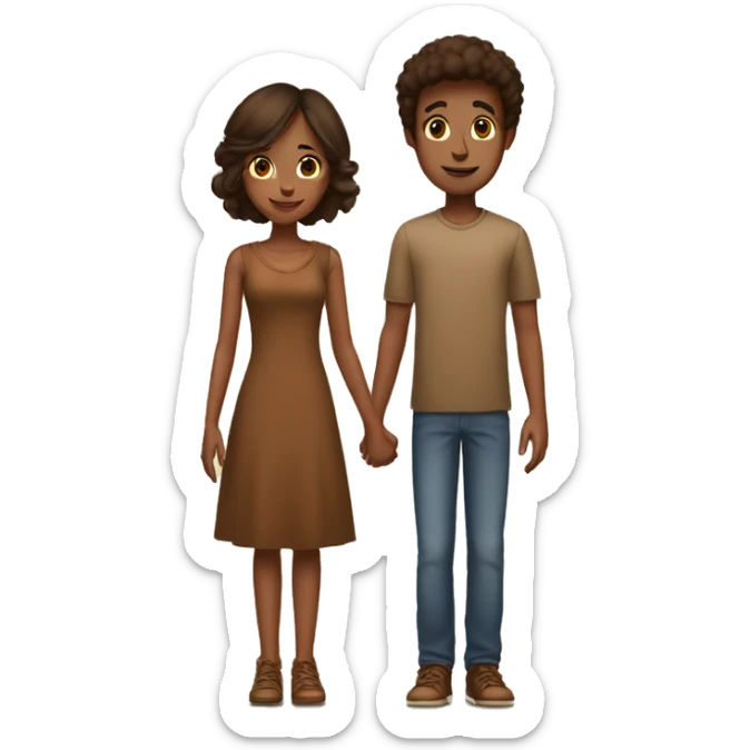 A tall 1m90 brown boy holding hands with a beautiful 1m57 brown girl.  sticker