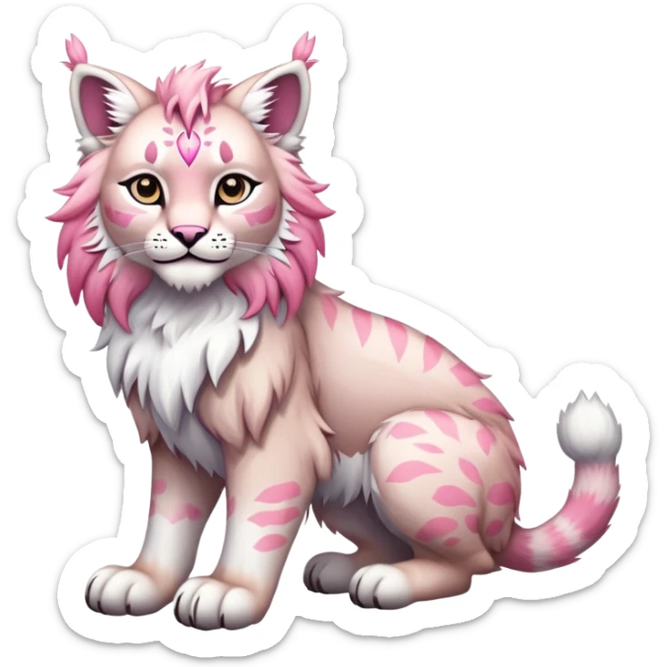 White and pink Fairy-type Bobcat-Lynx-Lion-Fakémon full body sticker