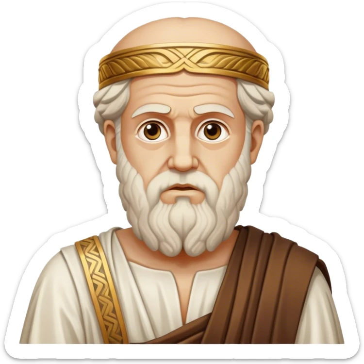 Cinematic Realistic portrait of Plato, depicted as a wise ancient philosopher with a contemplative gaze and detailed traditional Greek attire, rendered in soft, classical lighting that evokes antiquity sticker