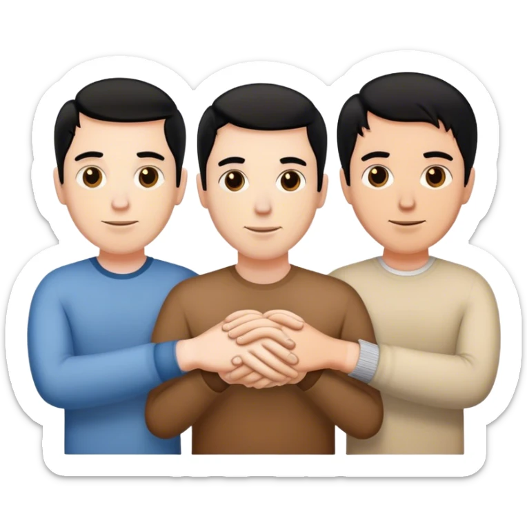 Three men holding hands, all white, one with black hair and one with brown hair sticker