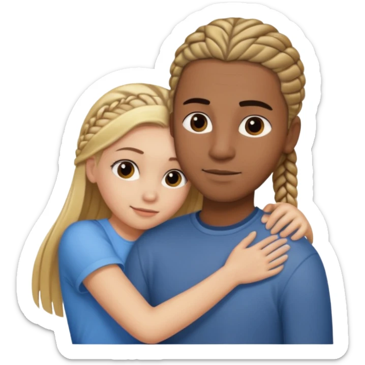 dirty blonde girl with straight hair and medium toned guy with dark brown cornrows hair hugging sticker