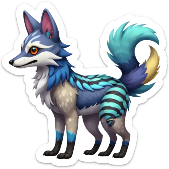 Colorful Silvally-Coywolf-Dingo-Aardwolf-Nargacuga-Trico-Genet-fusion-animal-hybrid-creature, full body sticker