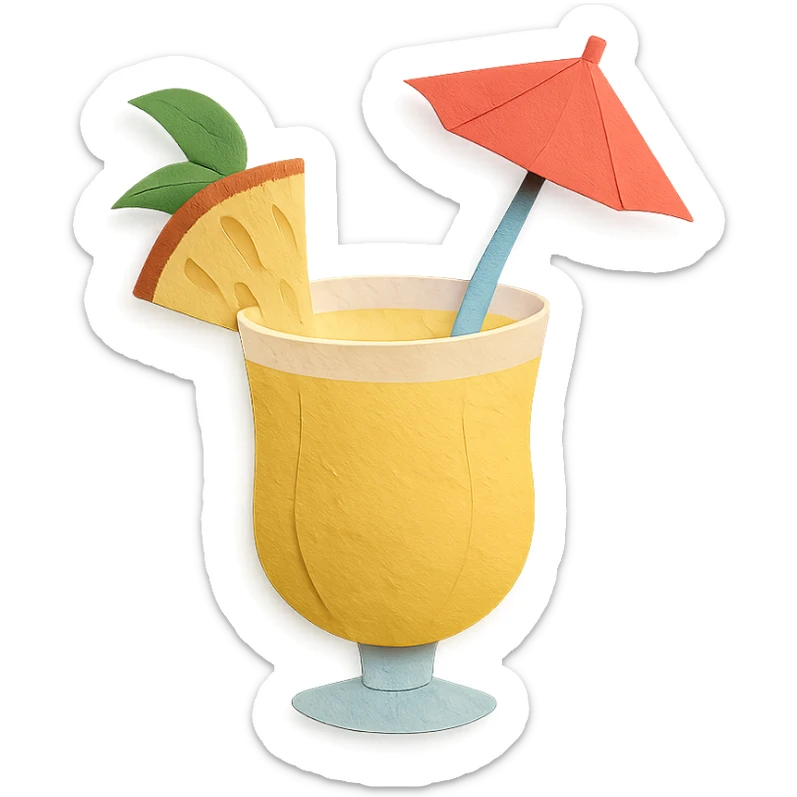 pina colada cocktail with a paper umbrella and pineapple garnish in paper-craft style sticker