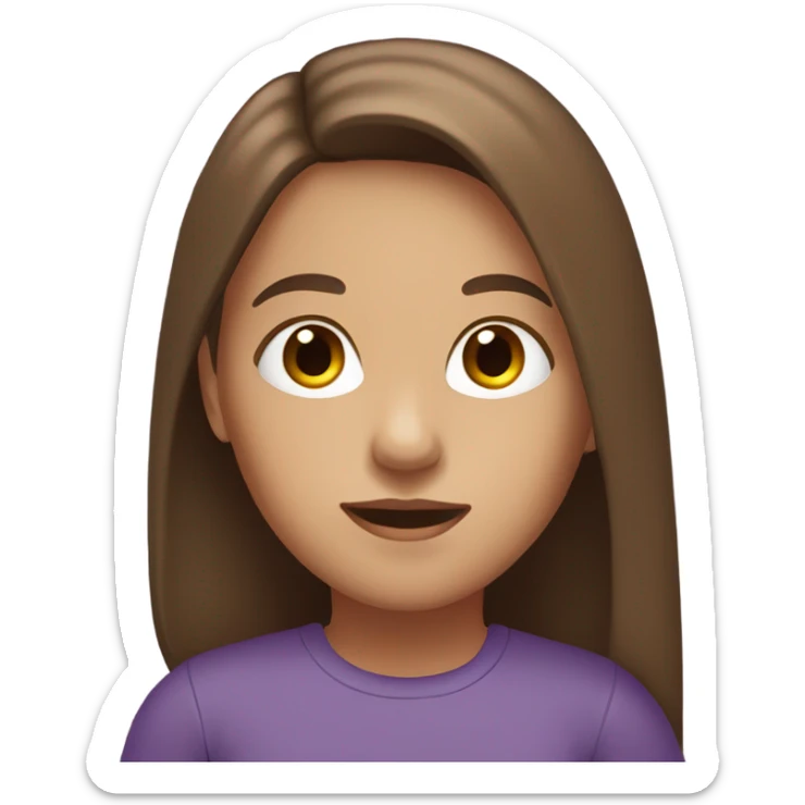 one girl with long hair color brown and eyes color brown with a t-shirt color violet sticker