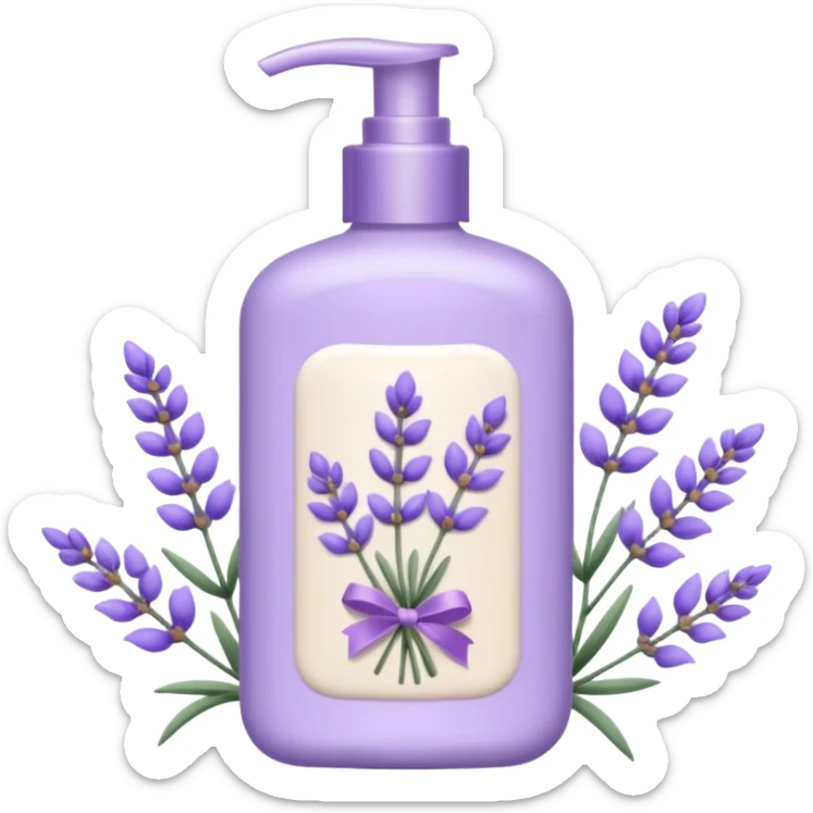 Aesthetic bottle of body lotion in lavender color and floral decorative accents  sticker