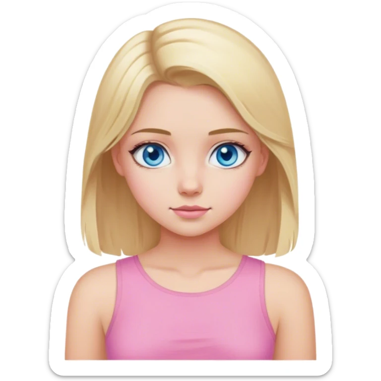 Blonde hair past shoulders, blue eyed girl, and pink top sticker