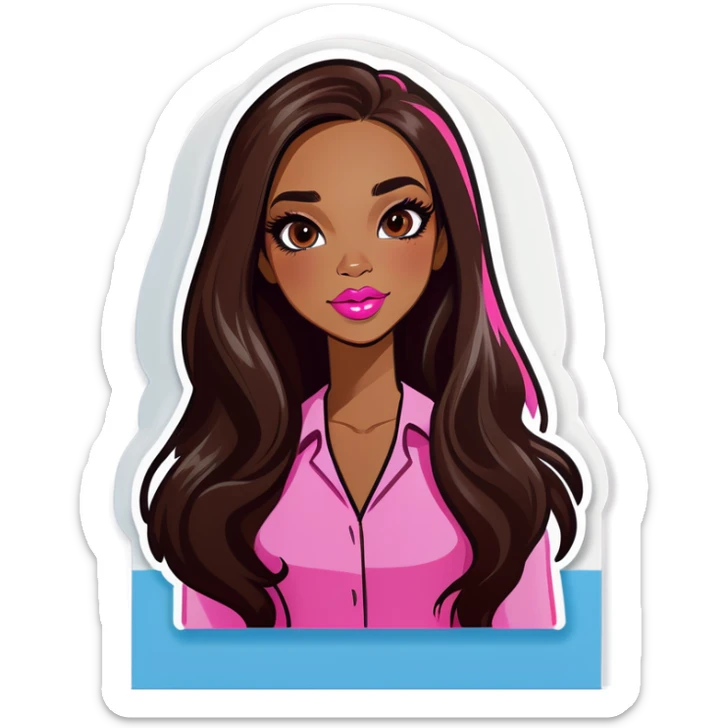 Brown girl with long dark brown long hair with pink lipstick  sticker