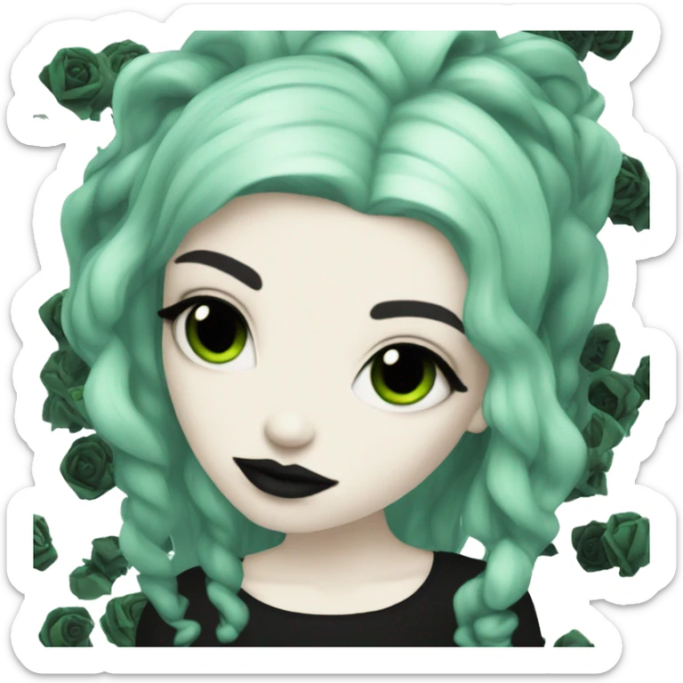 pale skin goth girl black and green hair  sticker