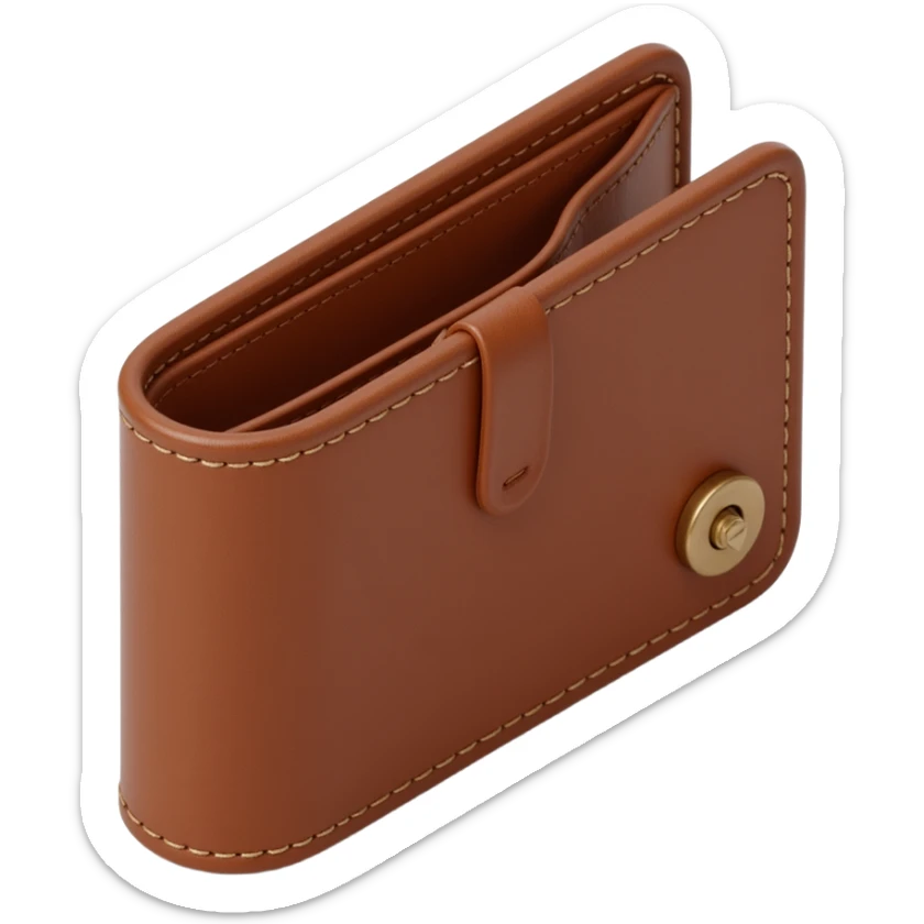 leather wallet with stitching, highly detailed, skeuomorphism icon style sticker