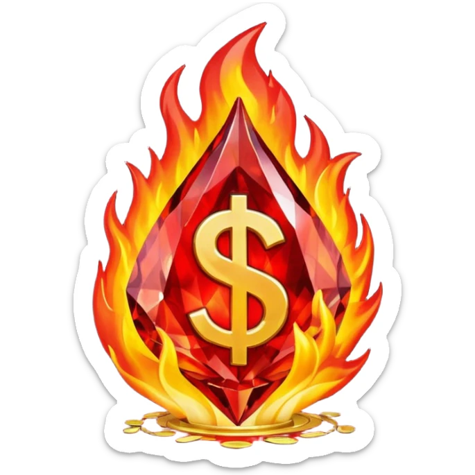 Red flaming crystal with a $ carved into the center of the crystal.Red flaming crystal with a $ carved into the center of the crystal. sticker