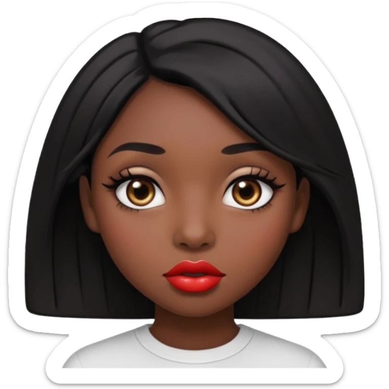 Dark skin gurl with black hair, big lips m, dark brown eye, octagon face shape and chinky eyes no red lipstick  sticker