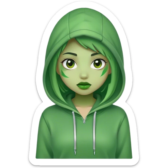 girl wearing hoodie and her face turned green because drinking too much matcha sticker