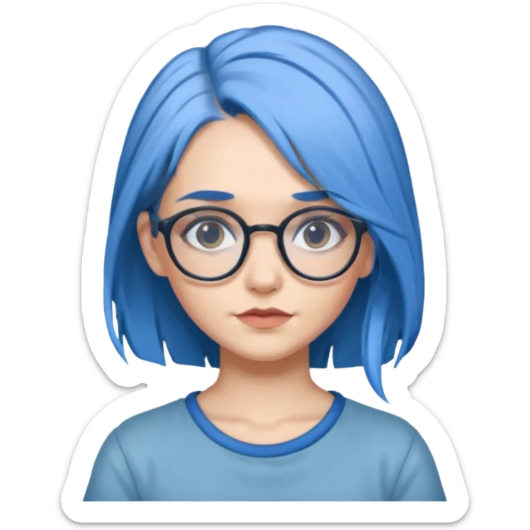 Tattooed & Blue Haired with glasse long hair gray girl sticker