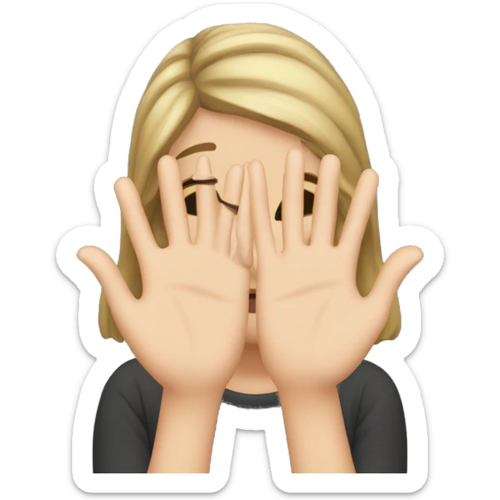 the girl holds an open palm in front of her face and closed her eyes sticker