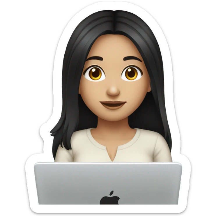 white armenian girl black hair with her laptop sticker