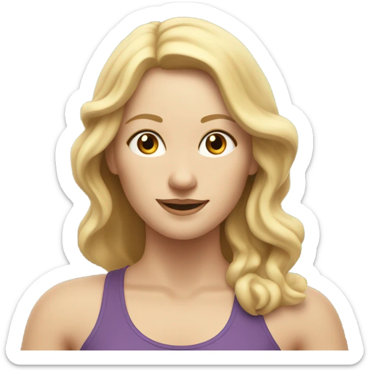 White woman, long hair, blonde hair, wavy hair, yoga pose sticker