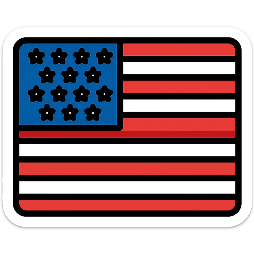 the national flag of the United States, thirteen red and white stripes, blue rectangle with white stars, clean flat icon style sticker