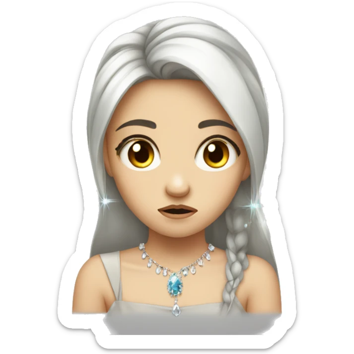 girl with jewel and crystal hair sad tear face sticker