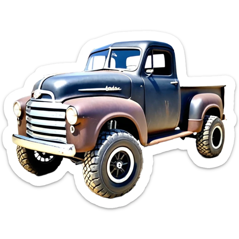 1:10 off-road lcg smoking rusting Basher style “Sandford and Son Salvage” 1954 blackened tarnished hotrod rat rod streamlined anime Studebaker zombie infected extended-cab rc bulging pickup (extra wide low-profile pin tires chrome wheels with fenders) sticker