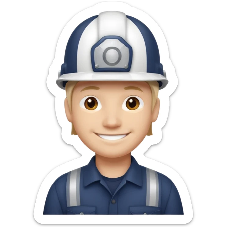 Un ingeniero Casco color blanco  , camisa azul marino oscuro con franja blanca en forma horizontal sticker