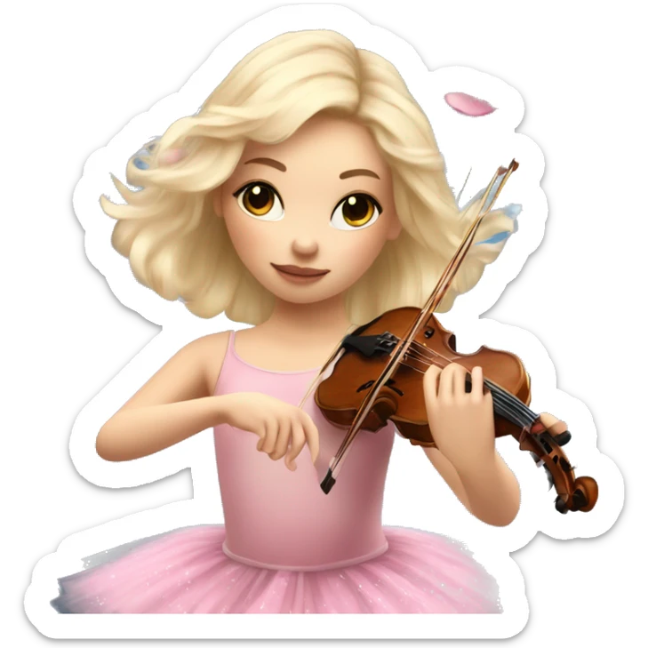 ballet blonde with skin girl with soft pastel tutu playing violin with peonies and sparkles realistic coquette sticker