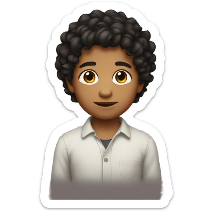 Little boy with tan skin and curly black hair on top of head with sides of hair faded  and brown eyes  sticker