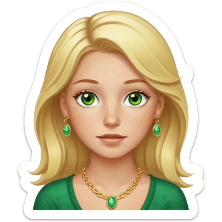 White girl with freckles blonde hair green eyes gold jelwery  sticker