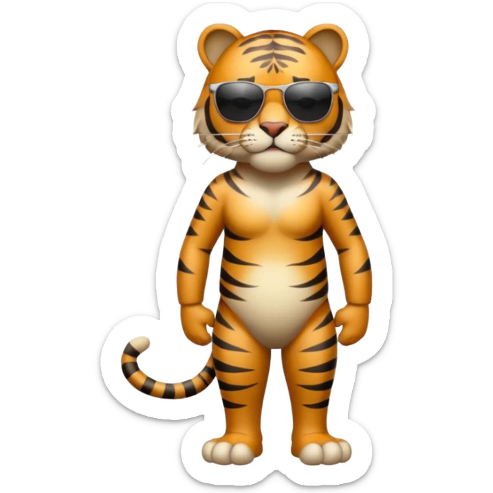 un tigre con gafas oscuras parado en dos patas bravo con la mano en la derecha en la frente sticker