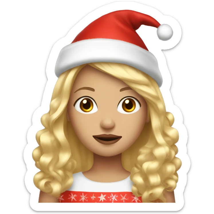 a girl with blonde hair and Christmas hat with gold hoops sticker
