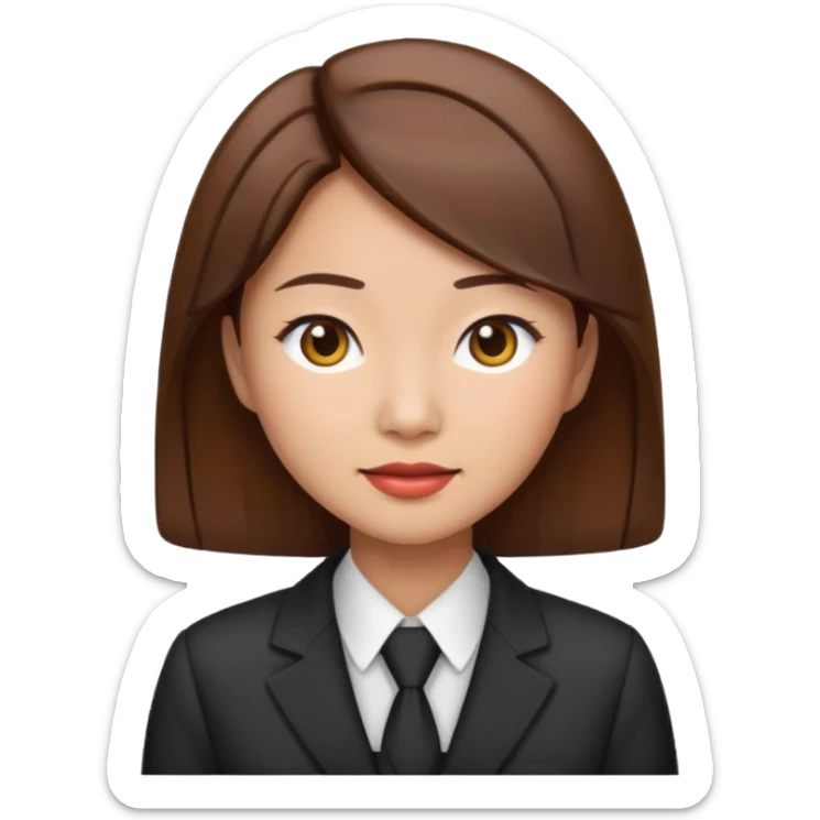 Change the outfit to a professional attire, keep the Asian woman with brown hair, in emoji style. sticker
