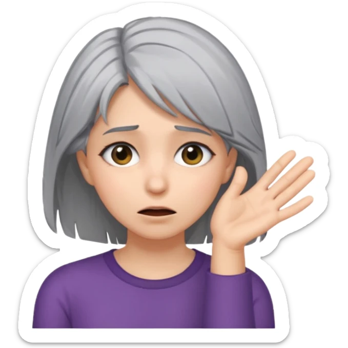 young woman with gray hair and 1 palm of hand covering face in exasperation sticker