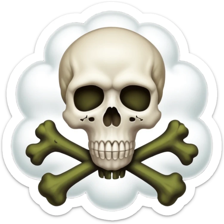 a poisonous cloud of gas, dark swamp color, with an image of a skull and two crossed bones behind the skull sticker