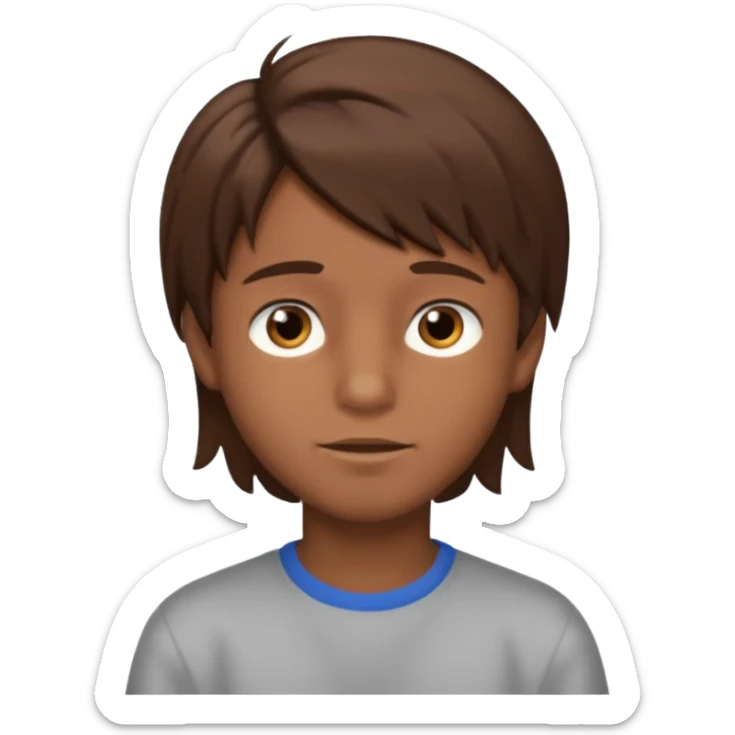 A young boy with brown hair and eyes, with slightly long, straight and disheveled hair sticker
