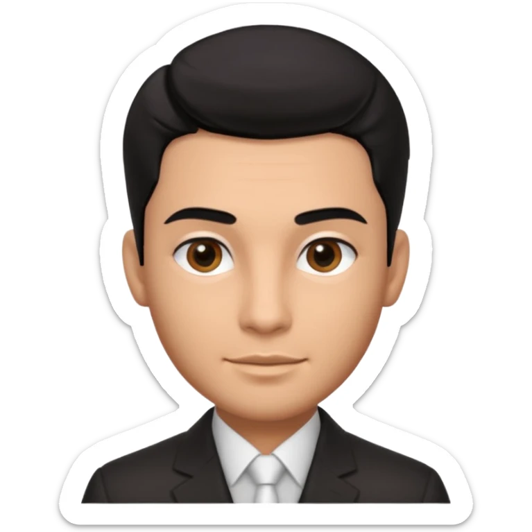 Emoji masculino em estilo 3D / cartoon realista, com pele morena clara, cabelos pretos bem penteados com gel, fios alinhados e com brilho, olhos pretos expressivos, sobrancelhas bem definidas, rosto jovem, expressão simpática e confiante, traços suaves e harmoniosos, sem barba sticker