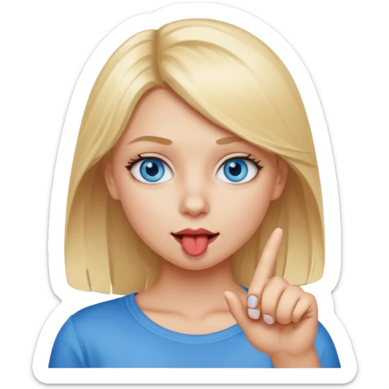  Chica con el dedo índice en la boca mordiéndose la boca ,que la chica sea rubia con ojos azules  sticker