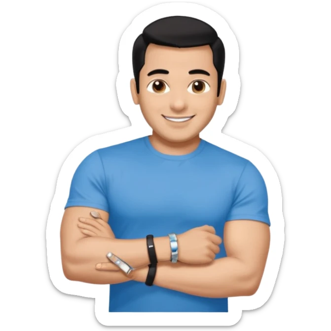 pretty bratz emoji of salman khan wearing a black tee, silver- blue bracelet, black hair sticker