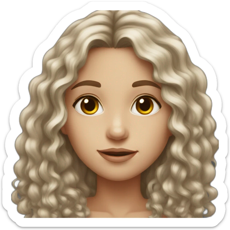 girl with dark brown long curly hair, fair skin and hazel eyes sticker